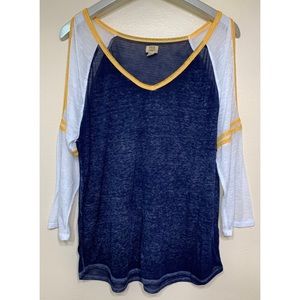SOLD True Craft Blue, Cold Shoulder Long Sleeve Shirt